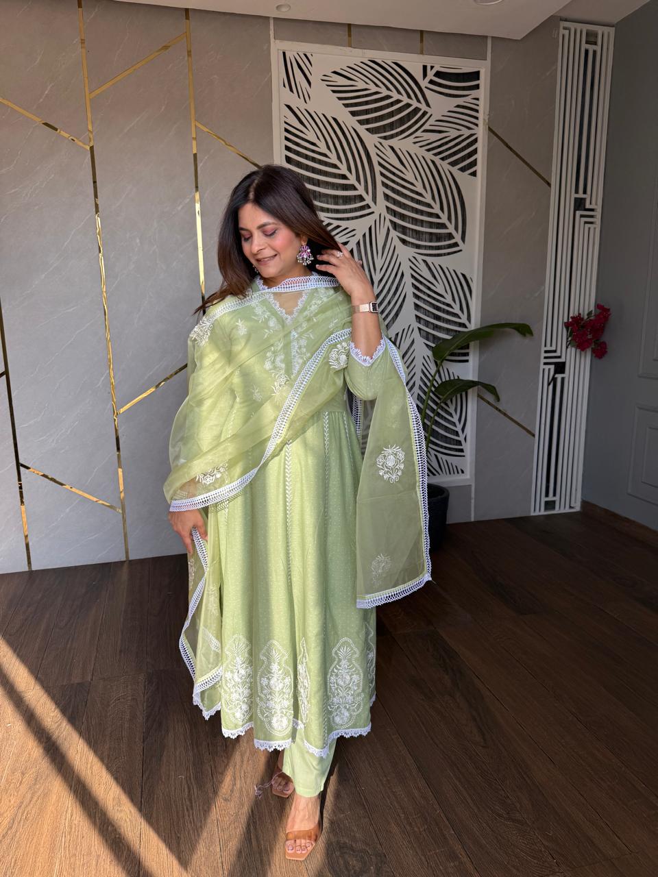Pure cotton anarkali suit with handwork