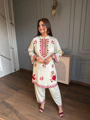 Very pretty farshi salwar embroidered 2 piece set (Rose)