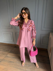 Beautiful embroidered co-ord set (Plum)