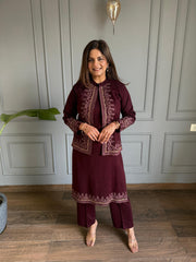 3 Piece embroided jacket style woollen co-ord set (Nargis)