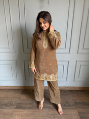 Velvet corduroy embroided co-ord set (Hamza)