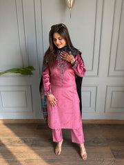 Corduroy velvet suit with printed banarasi dupatta (Gulab)