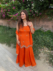 Beautiful chinnon chiffon real mirror work suit with full lining and sleeves attached suit (Amal)