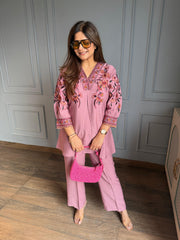 Beautiful embroidered co-ord set (Plum)
