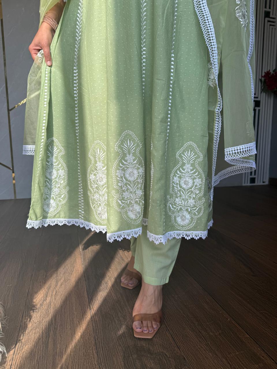 Pure cotton anarkali suit with handwork