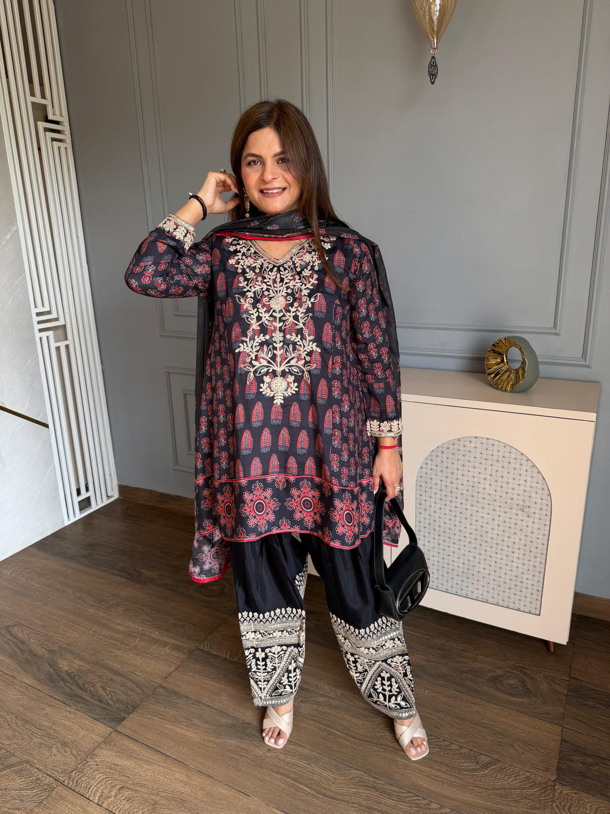 Beautiful farshi salwar embroidered suit with dupatta (Sarah)