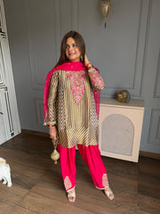 Beautiful formal embroidered short A lined farshi salwar suit (Kyra)