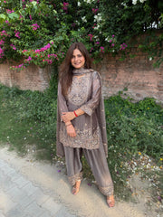 Beautiful hand embroidered tissue farshi suit (Simu)