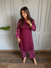 Strechable corduroy velvet co-ord set with embroided pants (Raaz)
