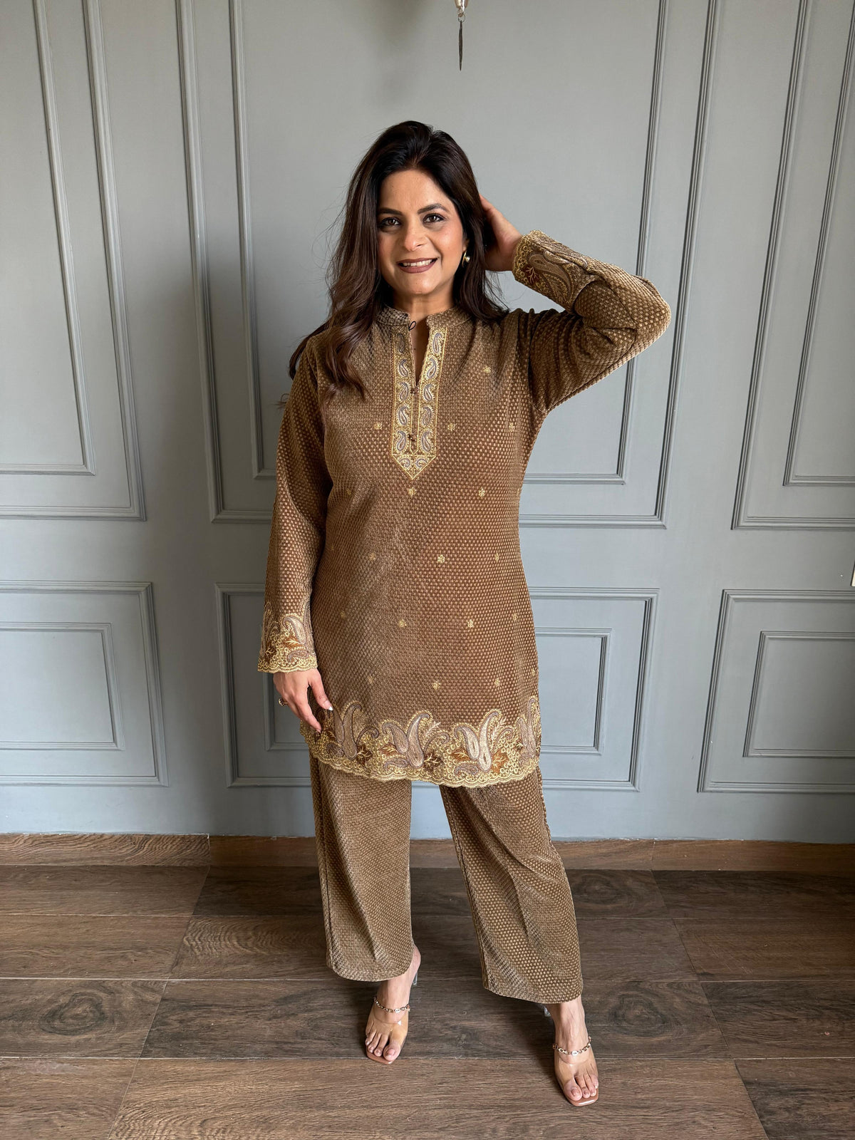 Velvet corduroy embroided co-ord set (Hamza)