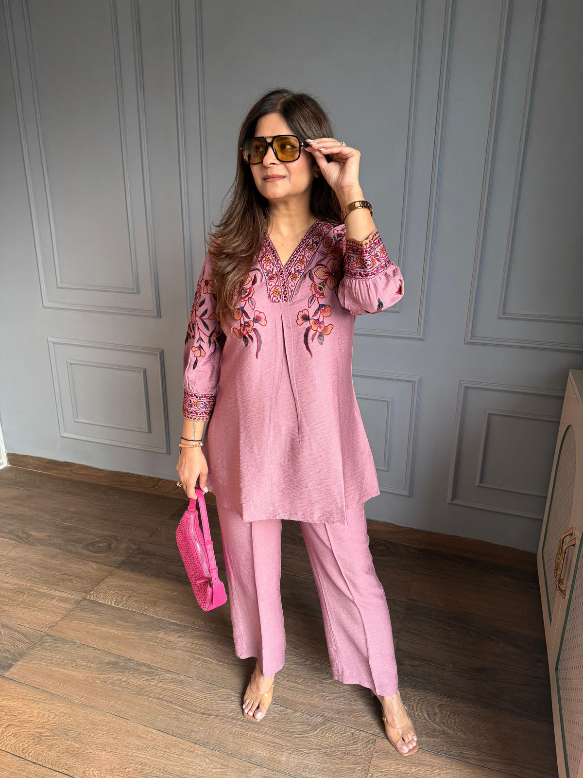 Beautiful embroidered co-ord set (Plum)