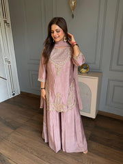 Pure chinnon sharara hand embroidered suit (Vidhi)