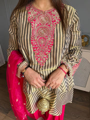 Beautiful formal embroidered short A lined farshi salwar suit (Kyra)