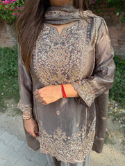 Beautiful hand embroidered tissue farshi suit (Simu)