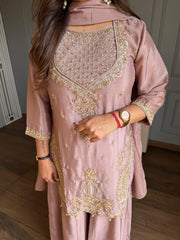 Pure chinnon sharara hand embroidered suit (Vidhi)