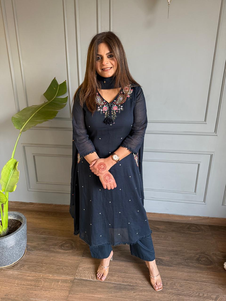 Pure mul cottom embroided A line co-ord set (Rhea)