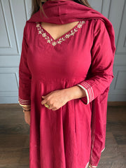 Pure cotton full flarred anarkali embroidered suit (Panji)