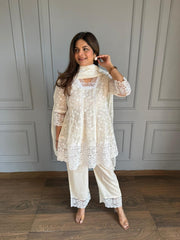 Embroidered mul cotton short Anarkali suit with cotton pants (Aarti)