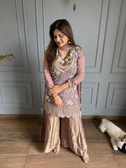 Formal embroidered 3 piece georgette brocade sharara suit (Mahi)