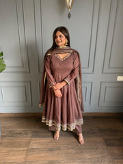 Pure cotton full flarred anarkali embroidered suit (Panji)