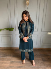 3 Piece embroided jacket style woollen co-ord set (Nargis)
