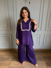 Chinnon chiffon mirror work co-ord set with full lining (Mulmul)