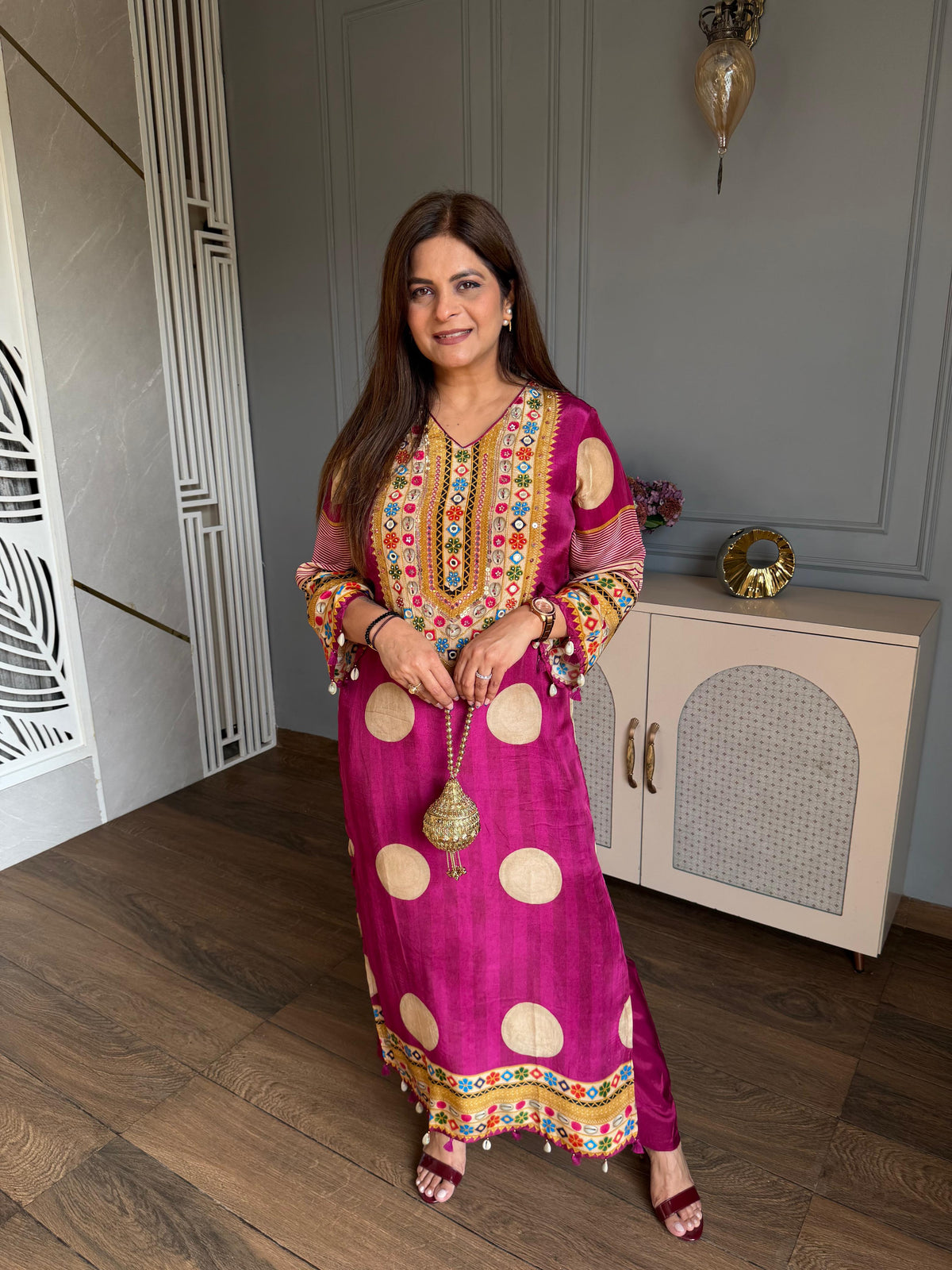 New long 2 piece pheran style co-ord in crepe with cotton lining on shirt