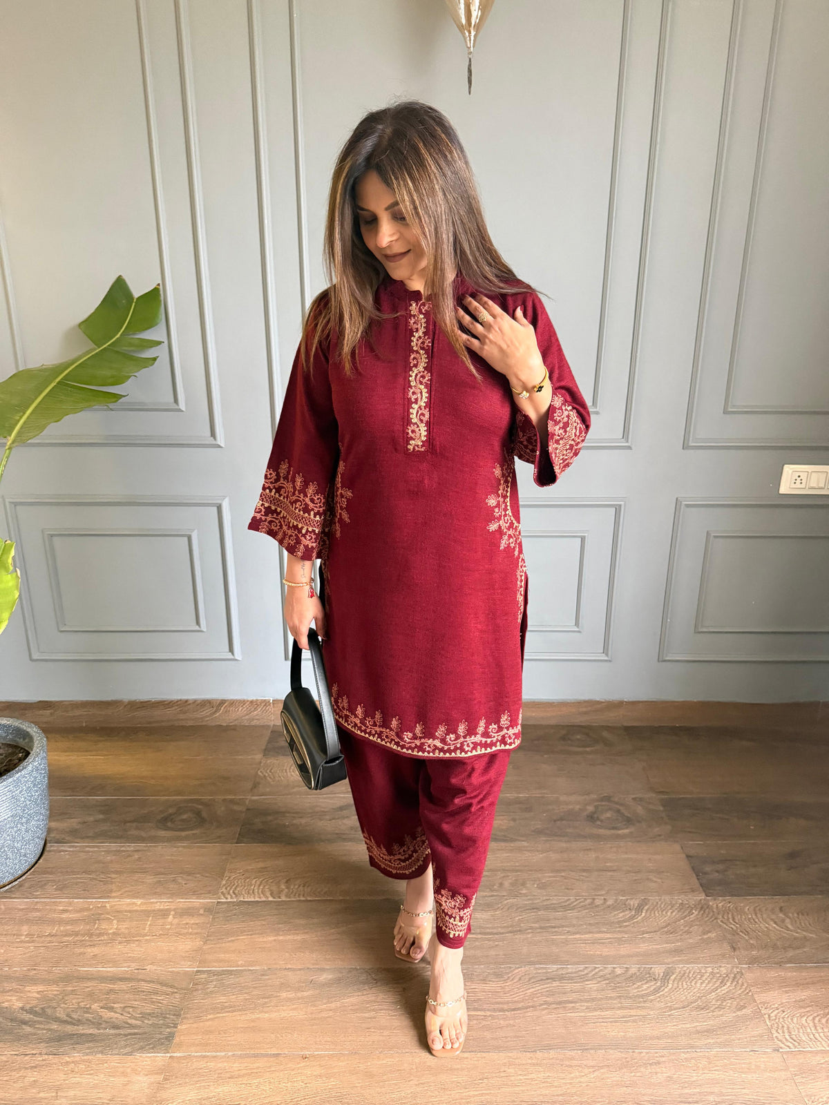 All new farshi salwar woollen embroided co-ord set (Noora)