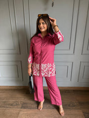 Trending summer cotton blend embroidered co-ord set (Nuria)