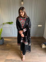 3 Piece wollen 3d printed embroided shawl suit (Nazira)