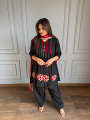 Pure cotton farshi salwaar suit with mirror detailing on neck and ghera (Aribha)