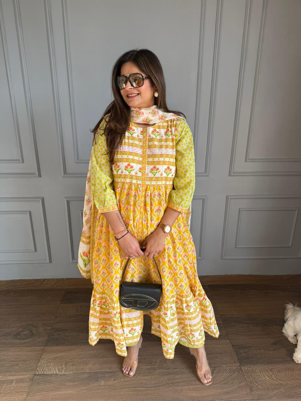Pure cotton office wear floral suit (Sunflower)