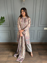Long 3 piece pashmina with printed dupatta (Safina)