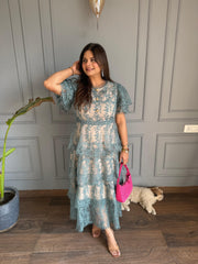 Imported net embroidered long dress (Kin)