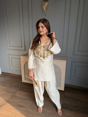 Khadi cotton hand embroidered suit with purse (Ashvi)