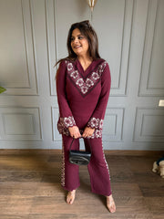 All new v neck printed knitted wool co-ord set (Chameli)