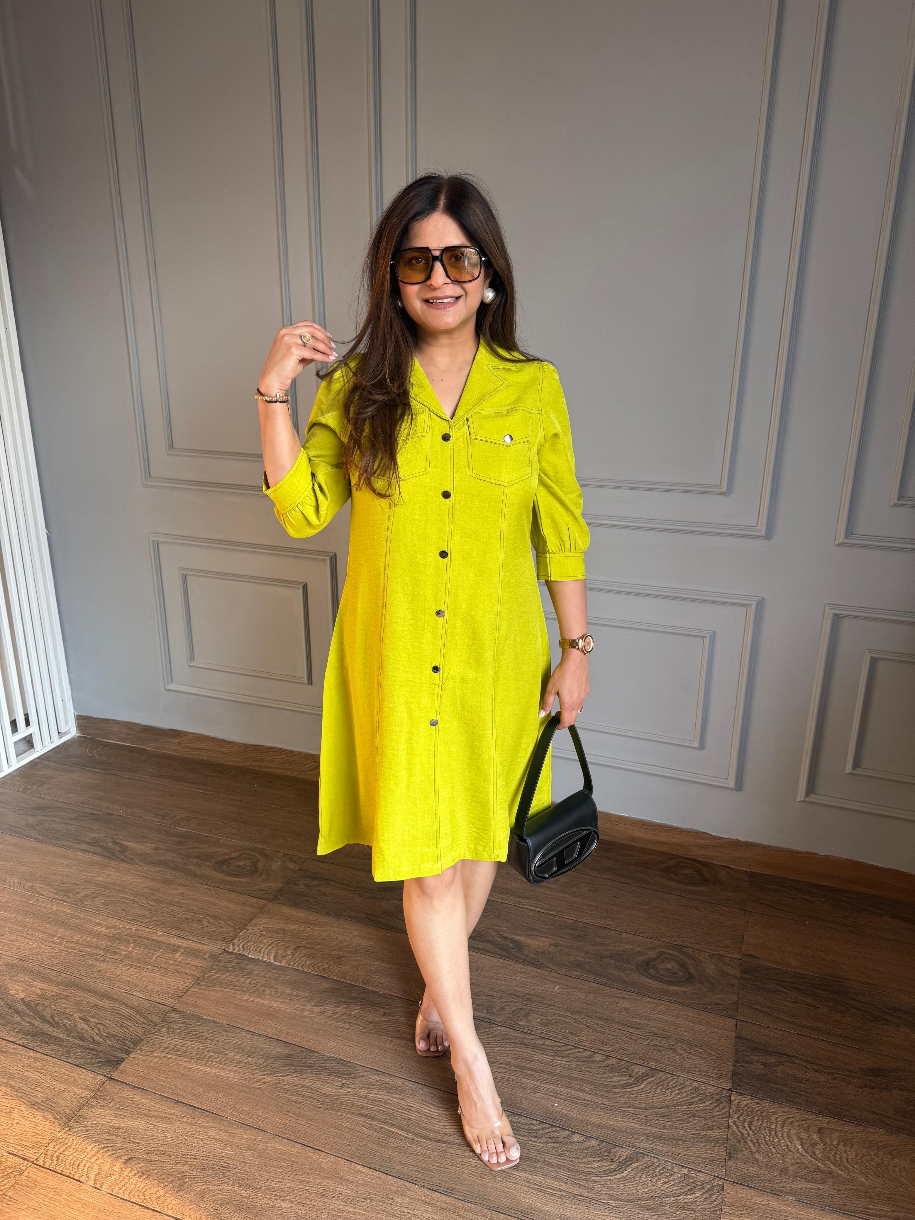 Cool calf length denim dress for summer (Sunny) – YANA ANJALI Cool calf length denim dress for summer (Sunny) – YANA ANJALI