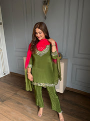 Pure crepe 4 piece real mirror detailing festive suit for Rakhi with embroidered bustier (Charu)