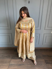 Pure tissue Kalidaar Anarkali formal suit with lining and full embroidered dupatta (Pharoah)