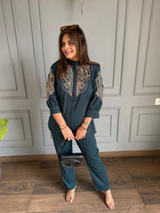 Embroidered super soft co-ord set in cotton lycra strechable fabric (Rashmika)