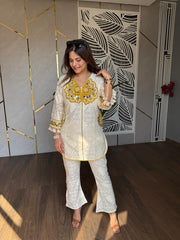 Cotton crochet mirror work co-ord set