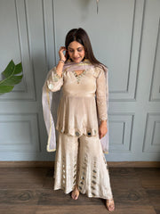 Formal crepe real mirror work with real organza dupatta (Rania)