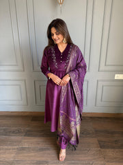 Corduroy velvet premium suit with handwork and banarasi dupatta (Sierra)