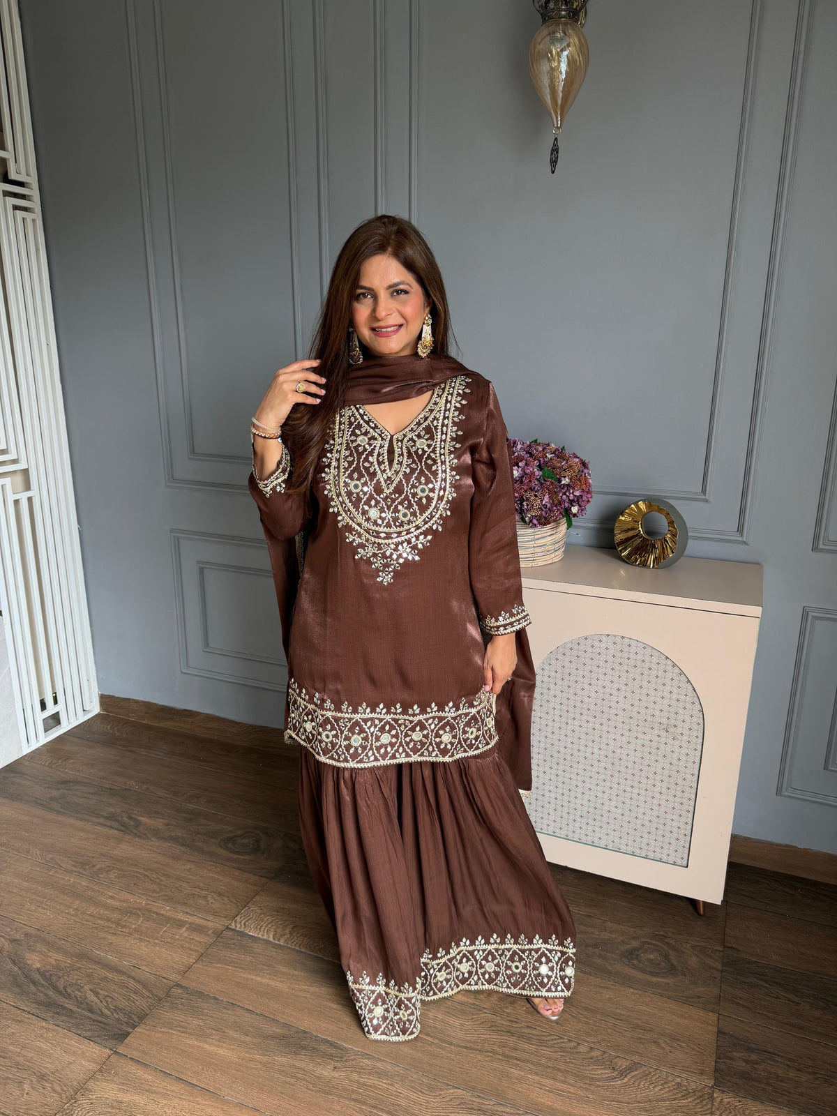 Imported chinnon real mirror garara suit (Ravya)