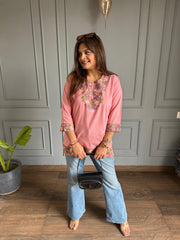 Kashmiri embroidered short cotton kurti (Vaani)