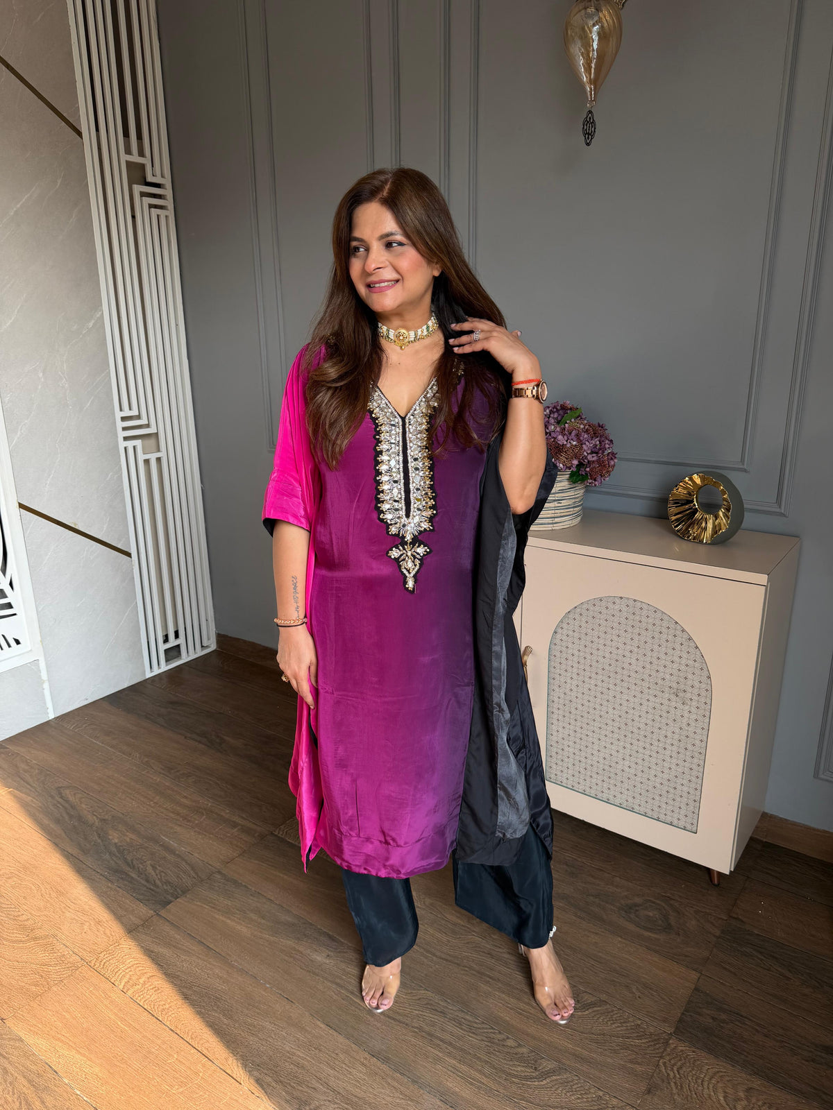 Real mirror detailing kaftaan set with lining (Nehmat)