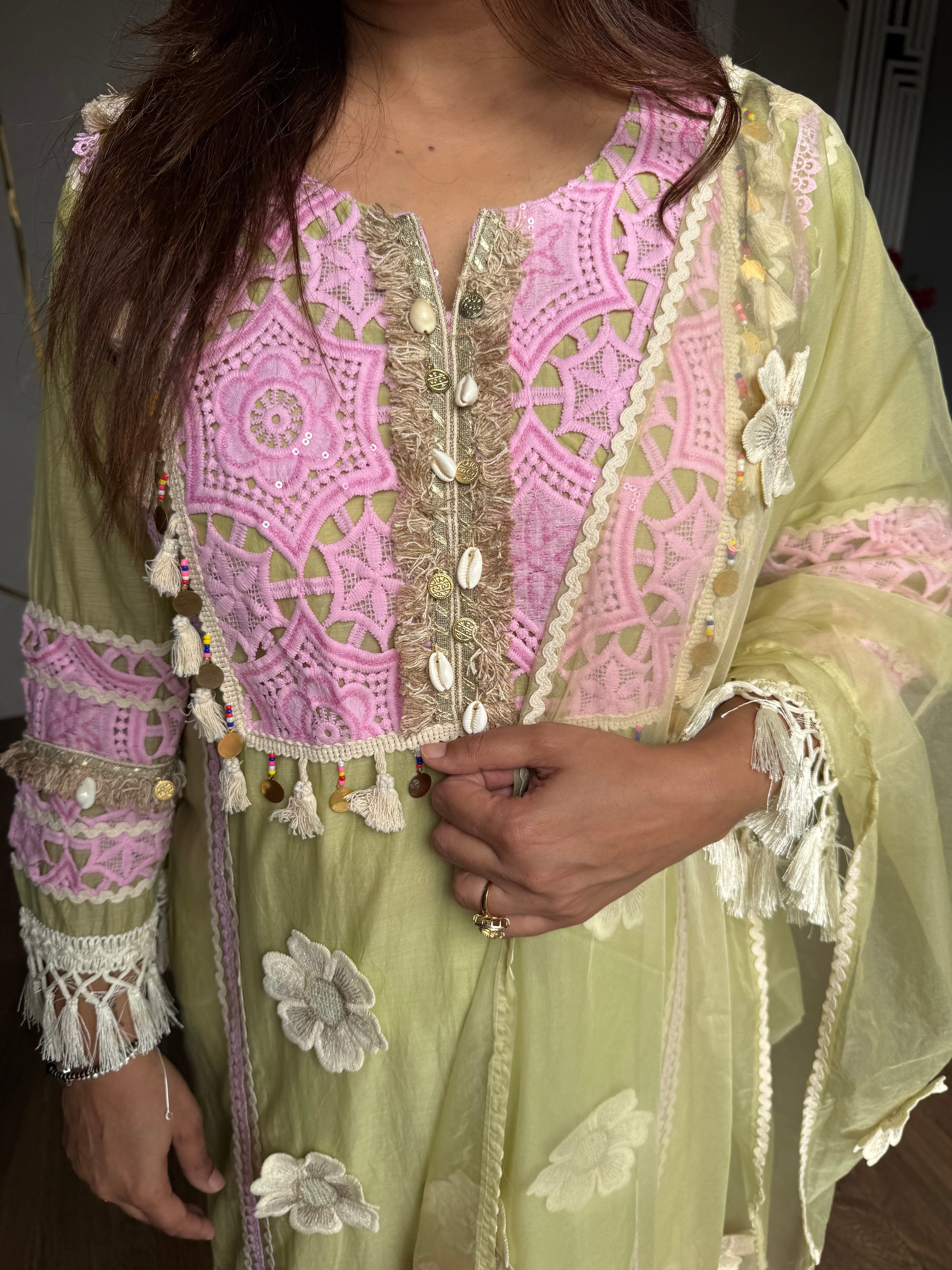Mul chanderi embroided suit