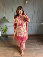 Pure cotton 2 piece laced embroided suit with dupatta (Evara)