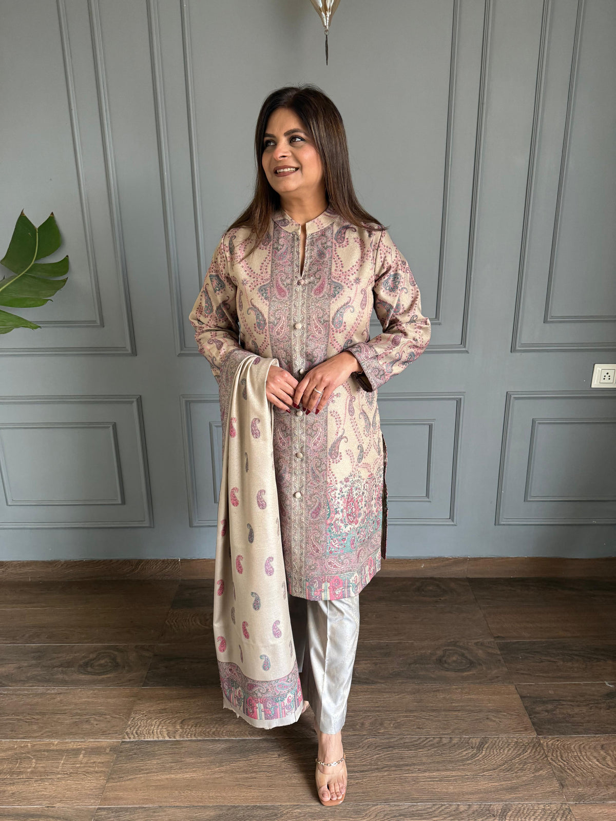 Long 3 piece pashmina with printed dupatta (Safina)
