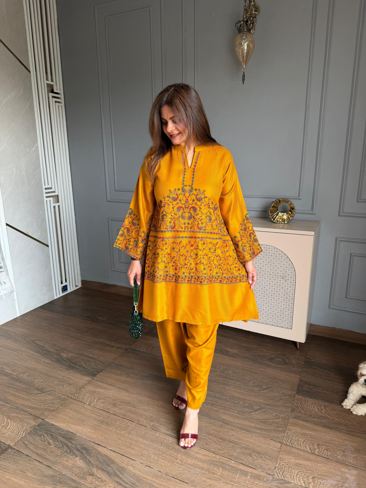 (Chandni) Soft and premium embroidered woollen co-ord set